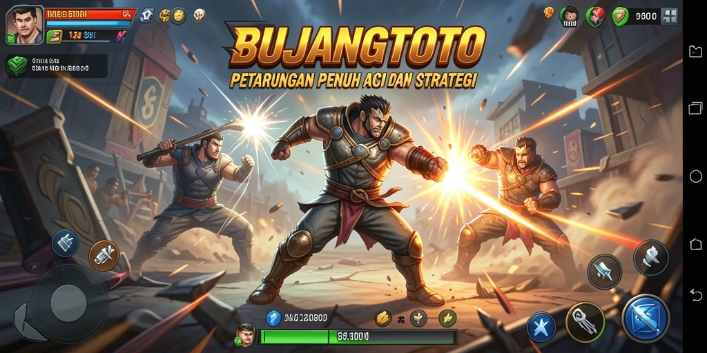 Tampilan menegangkan dari pertarungan dalam BUJANGTOTO dengan karakter yang beragam.