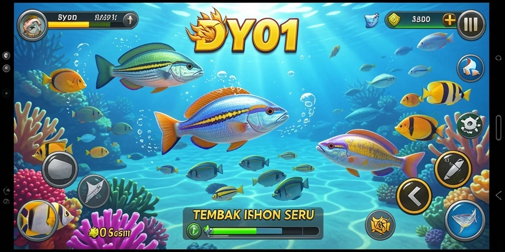 Screenshot gameplay DY01 menampilkan aksi tembak ikan yang seru dan menarik.