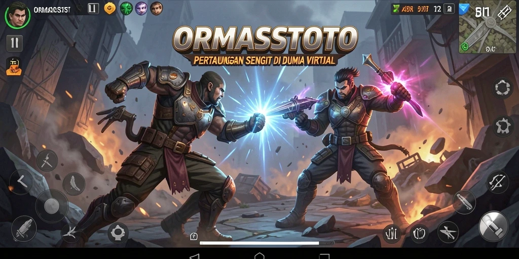 Screenshot gameplay ORMASSTOTO menunjukkan duel pertarungan yang intens.