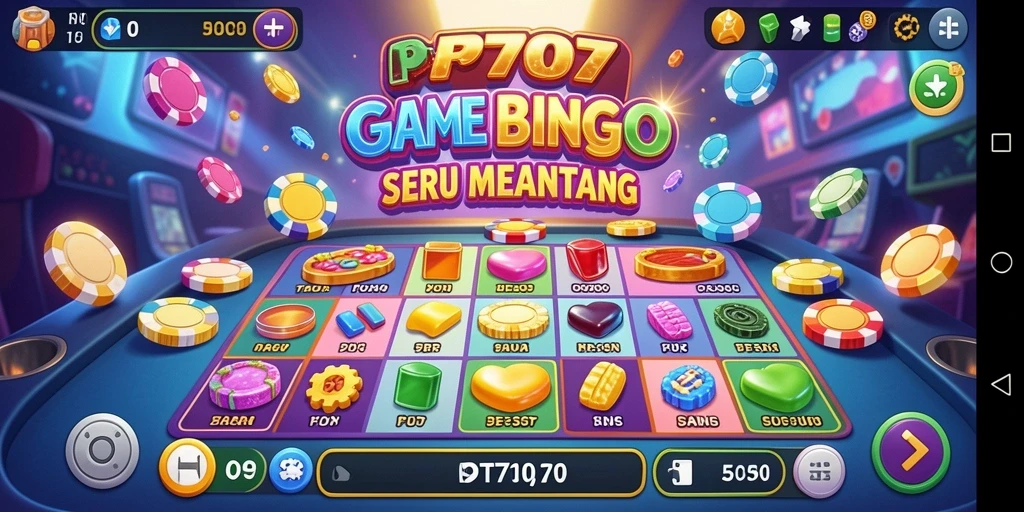 Tampilan utama gameplay Bingo PT707 yang menarik dan penuh warna.