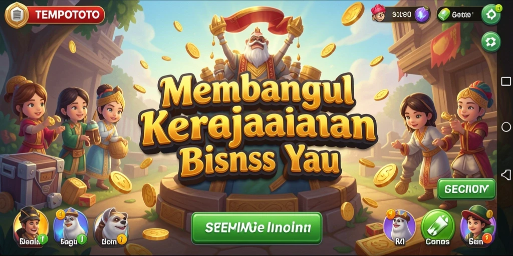 Tampilan gameplay TEMPOTOTO dengan fitur manajemen bisnis yang menarik.