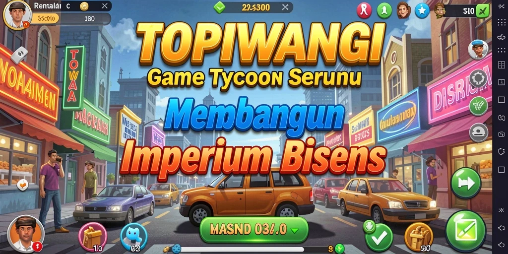 Tampilan gameplay seru di TOPIWANGI saat membangun bisnis.