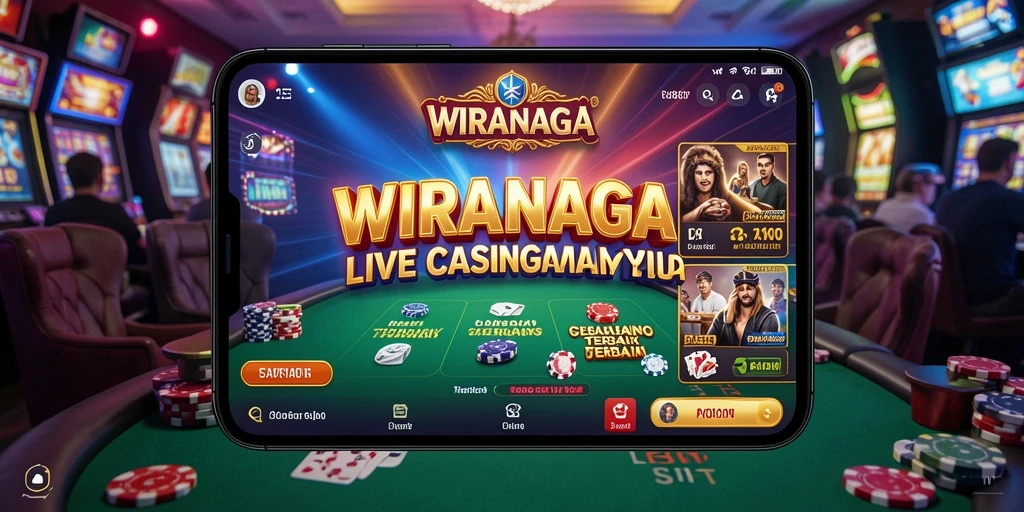 Tampilan gameplay WIRANAGA dengan dealer langsung dan interaksi sosial.