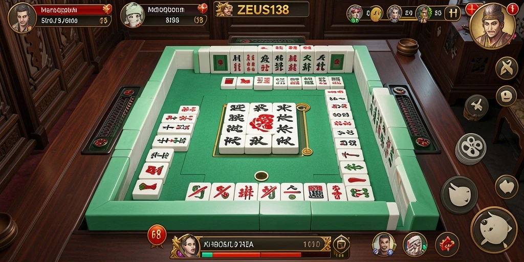 Tampilan gameplay menarik dari ZEUS138 dengan ubin Mahjong yang penuh warna.