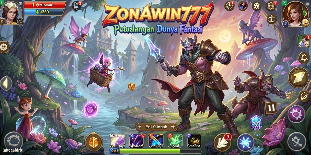 Tangkapan layar ZONAWIN777 menunjukkan gameplay seru mengexplore dunia fantasi.